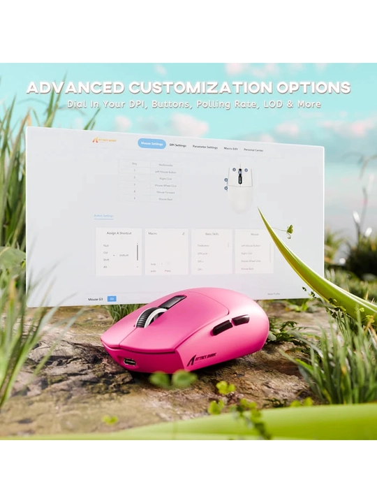 Simsiz o'yin sichqonchasi Attack Shark G3, PixArt 25000 DPI, 59 g, (2.4G/BT/Type-C)