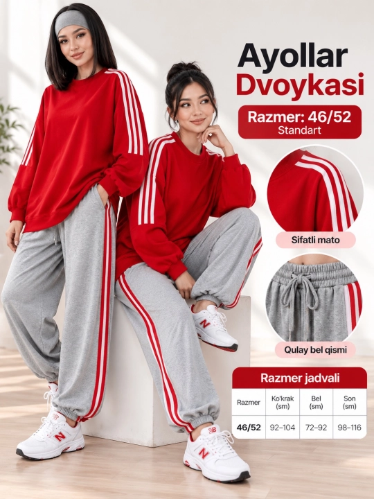 Ayollar uchun sport kostyumi — ikki qisimli