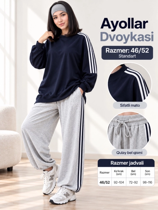 Ayollar uchun sport kostyumi — ikki qisimli