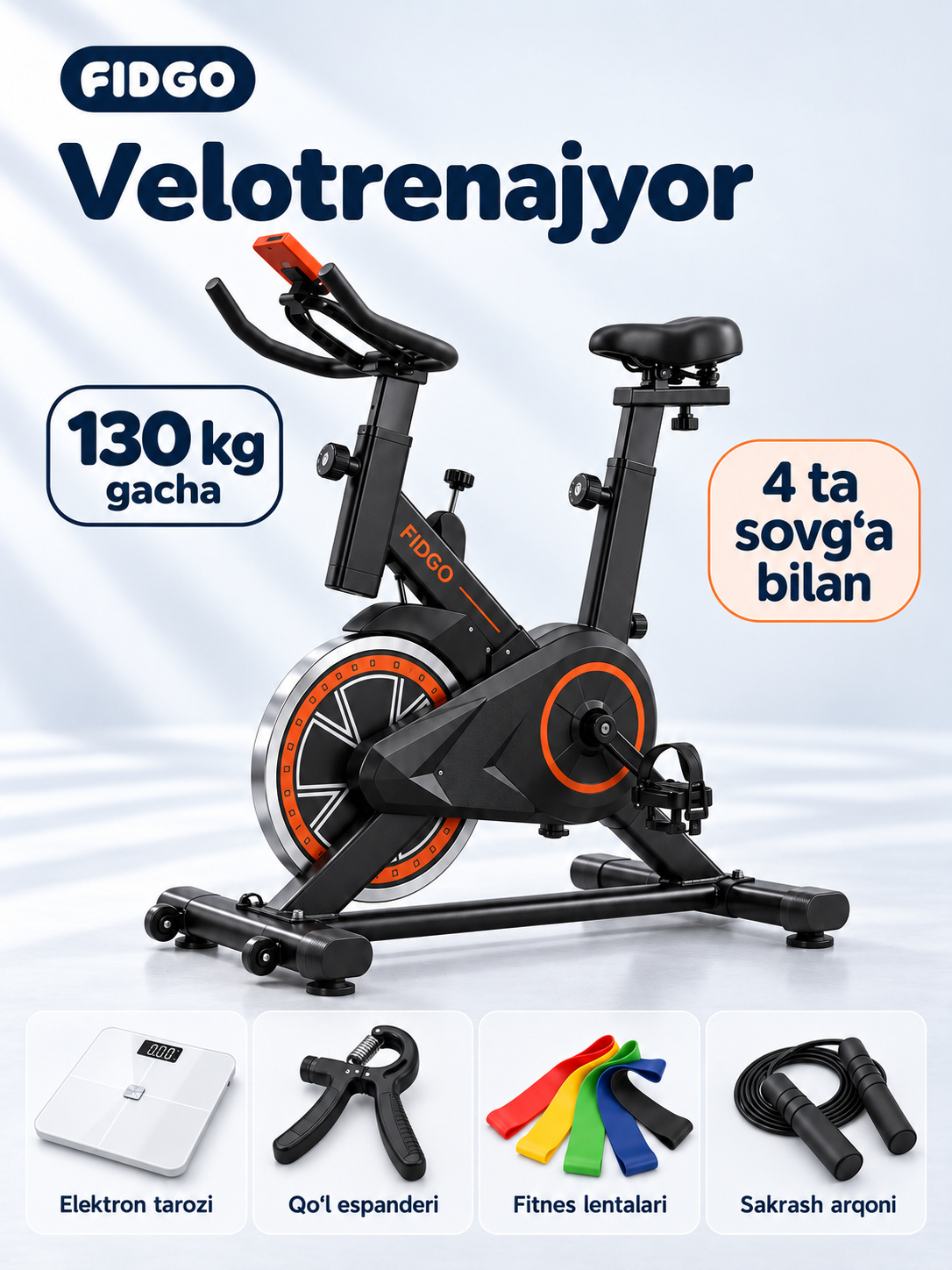 Velotrenajyori, 130-150 kg gacha bo‘lgan spin-bayk kardiotrenajyor FIDGO - 