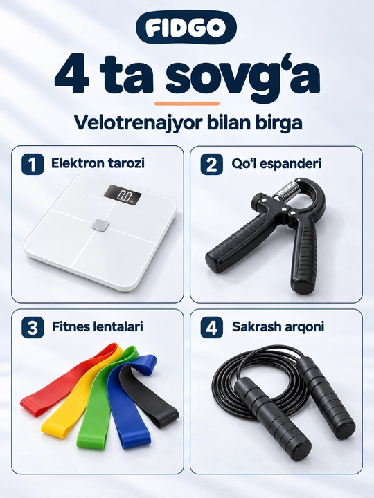 FIDGO uy uchun velotrenajyor, spin-bayk, displey va sozlanadigan o‘rindiq bilan