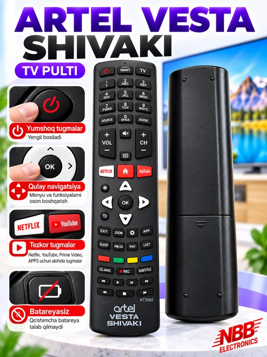Universal pult Artel, Vesta, Shivaki Televizorlari uchun, Smart tv pult, pult tv - 