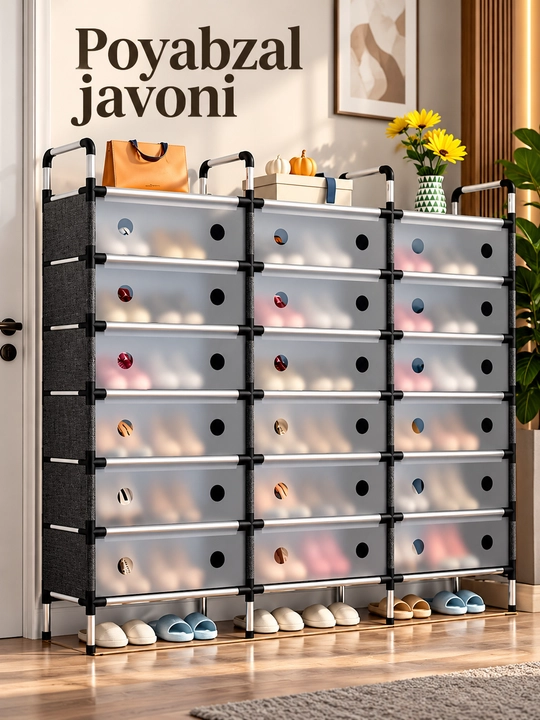 Poyabzal javoni kiyim uchun javon ko‘p qavatli, kiyim ilgichli - 