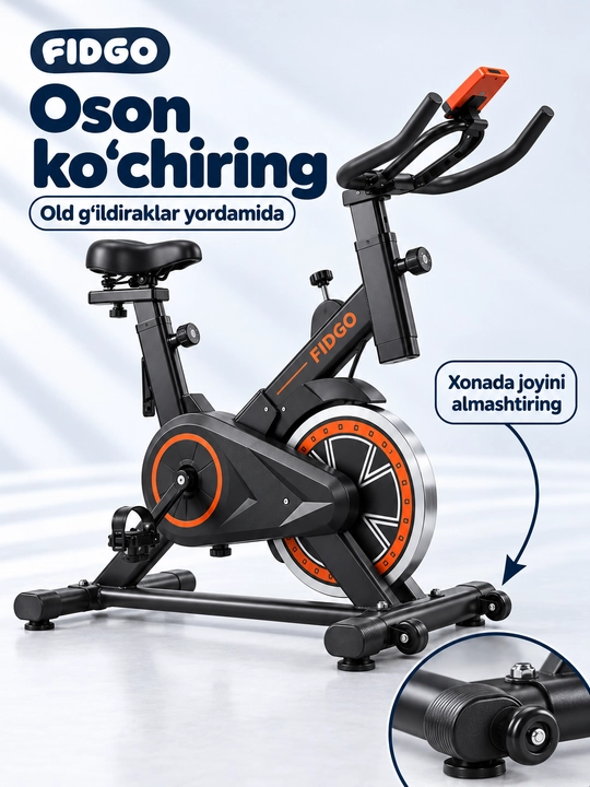 FIDGO uy uchun velotrenajyor, spin-bayk, displey va sozlanadigan o‘rindiq bilan