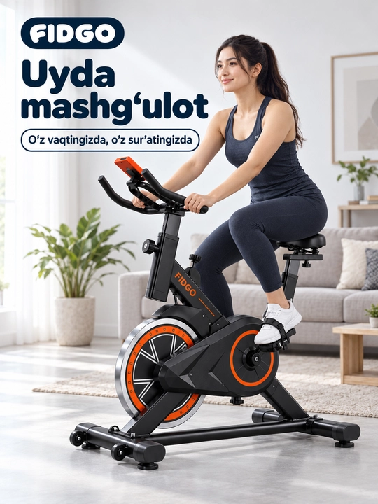FIDGO uy uchun velotrenajyor, spin-bayk, displey va sozlanadigan o‘rindiq bilan