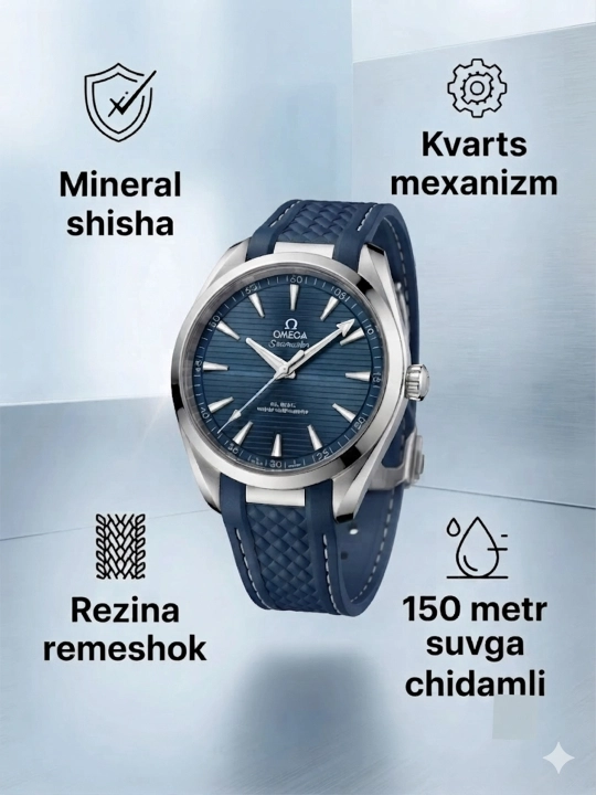 Мужские наручные часы Omega с резиновым ремешком - 