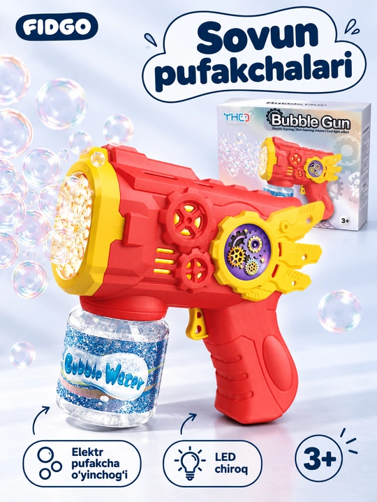 Sovun pufaklari uchun to‘pponcha, LED chiroqli avtomatik pufakcha o‘yinchog‘i
