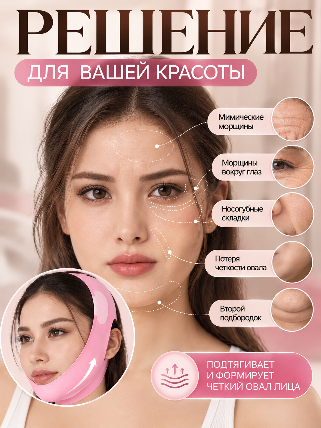 Бандаж для лица, лифтинг маска от второго подбородка, подтяжка овала лица и от отеков