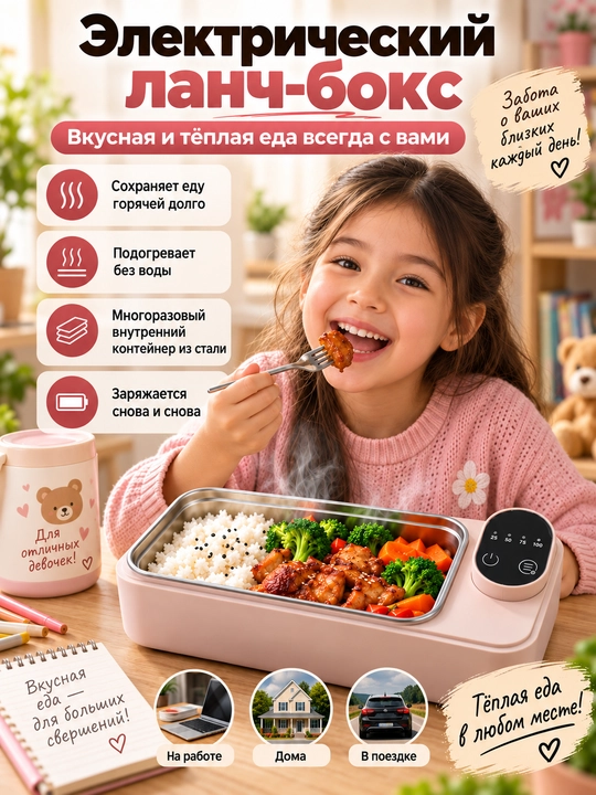 Подогреваемый контейнер для еды для детей, аккумуляторный ланч-бокс N5