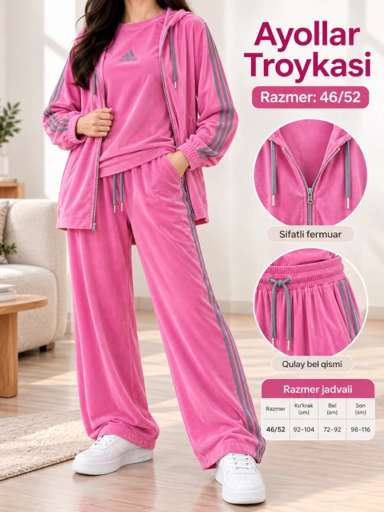 Ayollar uchun 3 qismli sport kostyumi — troyka