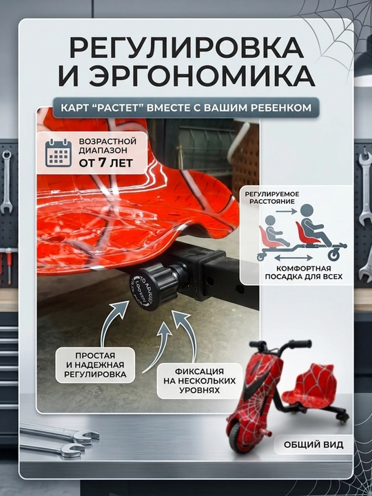 Электротрицикл для дрифта детский, дрифт-карт 360°, синий камуфляж + шлем и защита