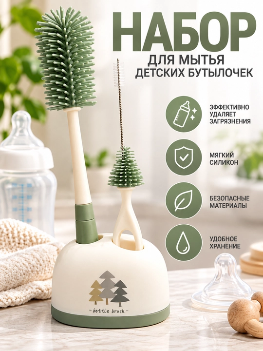 Силиконовая щетка для чистки детских бутылочек и пустышек, для мытья бутылочек - 