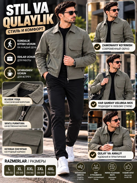 Мужская куртка весна осень, стильная куртка, на молнии, верхняя одежда L-4XL