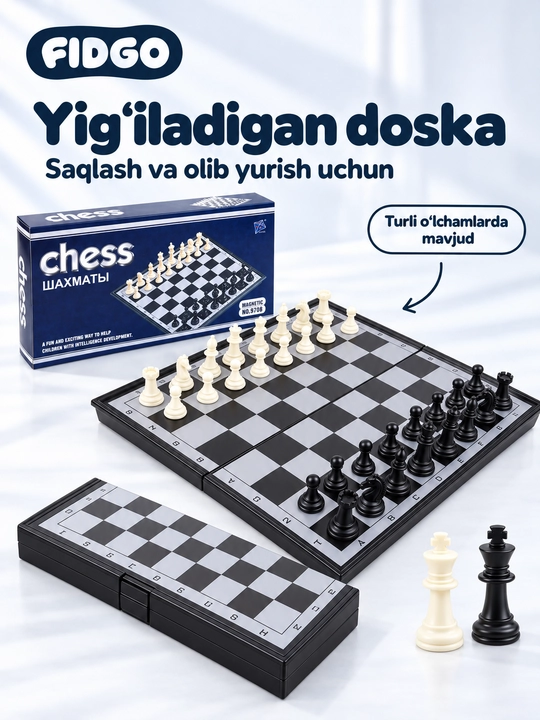 Magnitli shaxmat FIDGO, buklanadigan taxta bilan