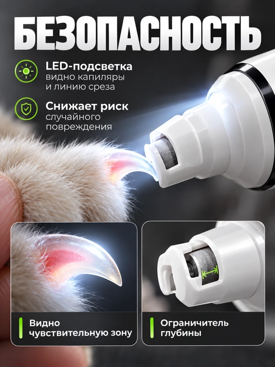 Mushuk va itlar uchun elektr tirnoq grinderi, LED yoritgichli silliqlagich