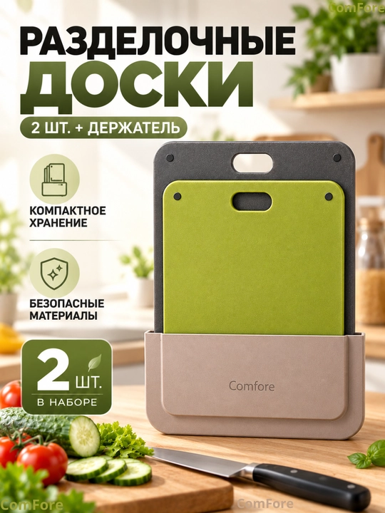 Доска разделочная 2 шт для кухни с держателем, набор разделочных досок, товары для дома - 