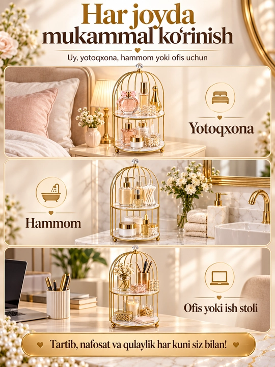 Ayollar atirlari va kosmetikasi uchun tortmali organayzer, 3 va 4 qavatli