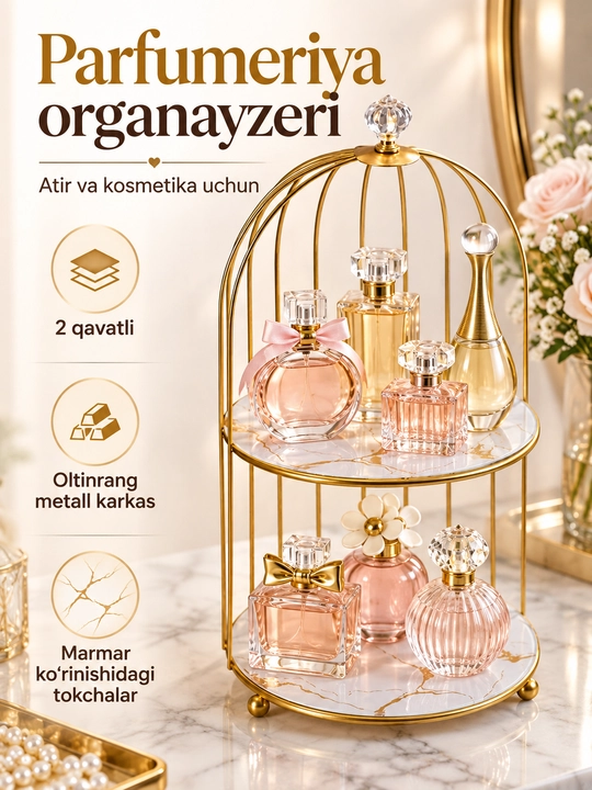 Ayollar atirlari va kosmetikasi uchun tortmali organayzer, 3 va 4 qavatli
