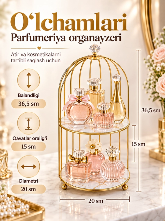 Ayollar atirlari va kosmetikasi uchun tortmali organayzer, 3 va 4 qavatli