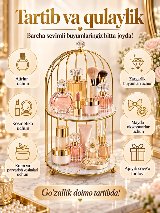 Ayollar atirlari va kosmetikasi uchun tortmali organayzer, 3 va 4 qavatli