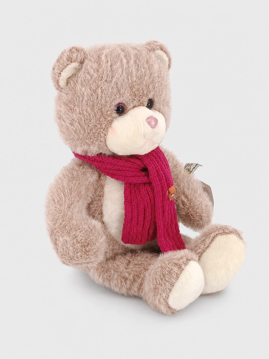 Bej rangli plyush ayiqcha malina sharfi bilan, Zak!Toys yumshoq o'yinchoq