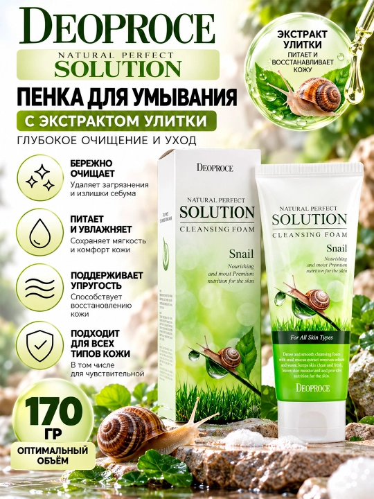 DEOPROCE NATURAL PERFECT Salyangoz ekstrakti bilan yuvish uchun ko‘pik 170 gr - 