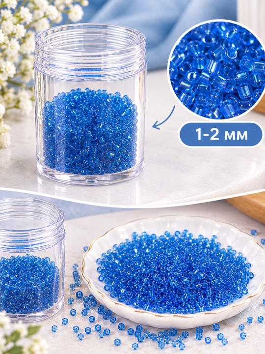 Steklyarus biser 2–3 mm, qo‘l mehnati va bezaklar uchun, 20 g - 
