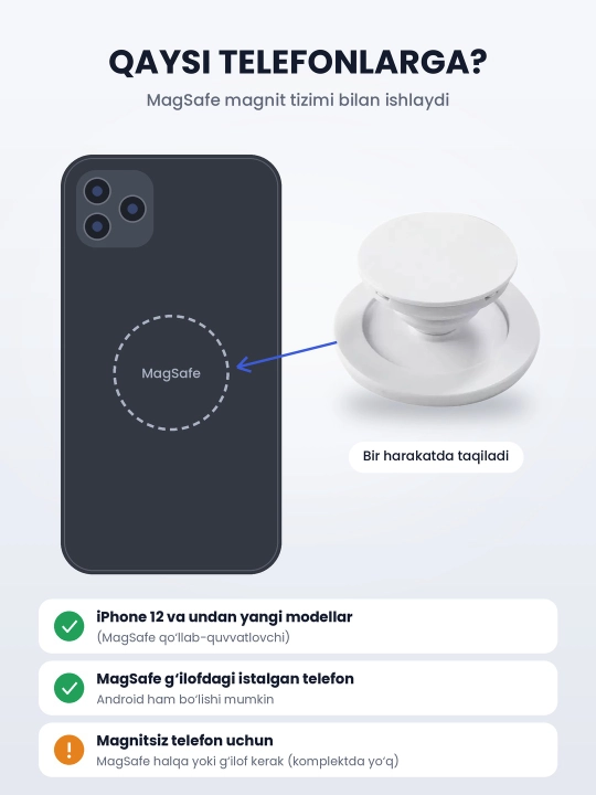 MagSafe popsoket, magnitli telefon ushlagichi va podstavka, yechiladigan, 7 xil model