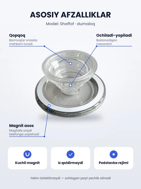 MagSafe popsoket, magnitli telefon ushlagichi va podstavka, yechiladigan, 7 xil model