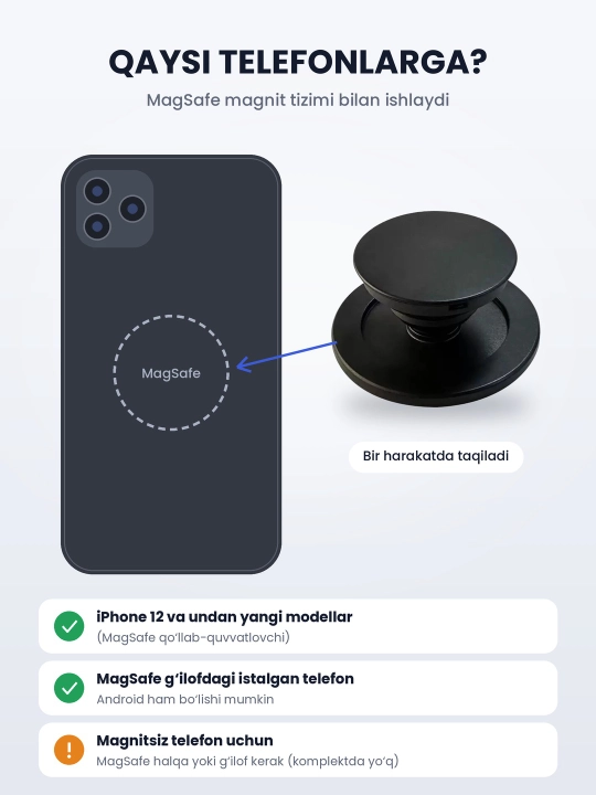 MagSafe popsoket, magnitli telefon ushlagichi va podstavka, yechiladigan, 7 xil model