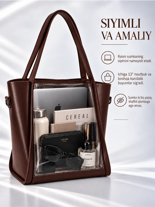 Ayollar sumkasi, charm, shopper, A4 Monette tabiiy charm, yelkadan oshirib kiyiladigan