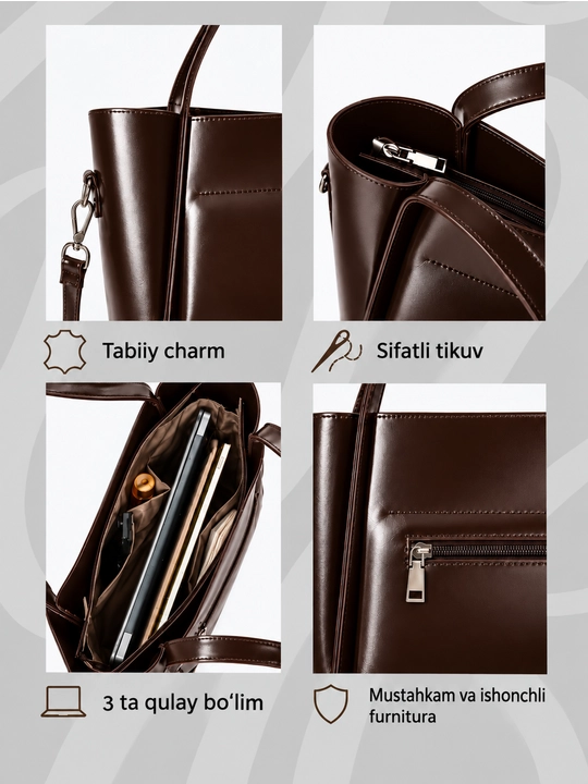 Ayollar sumkasi, charm, shopper, A4 Monette tabiiy charm, yelkadan oshirib kiyiladigan