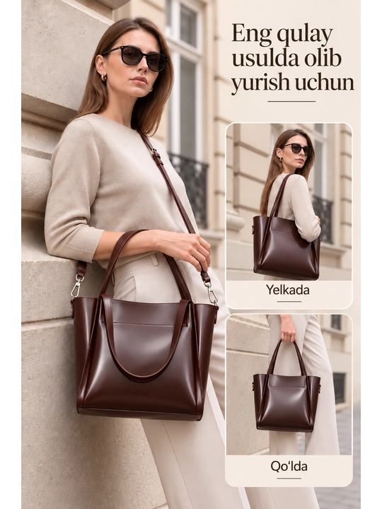 Ayollar sumkasi, charm, shopper, A4 Monette tabiiy charm, yelkadan oshirib kiyiladigan