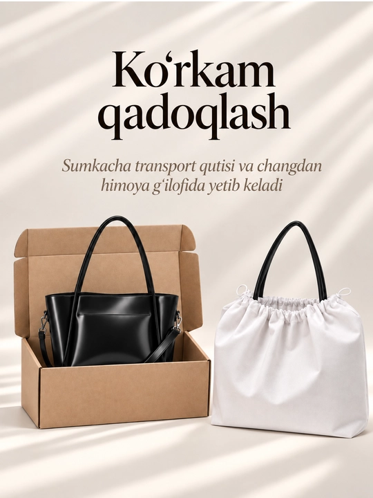 Ayollar sumkasi, charm, shopper, A4 Monette tabiiy charm, yelkadan oshirib kiyiladigan