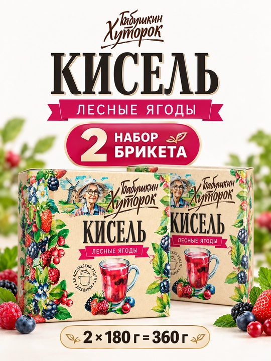 Кисель «Бабушкин Хуторок» лесные ягоды, набор 2 брикета × 180 г, 360 г - 