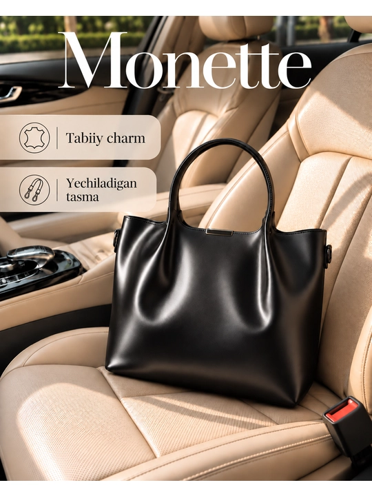 A4 Monette ayollar charm sumkasi yumshoq, tabiiy charmdan, yelkadan kattaroq - 