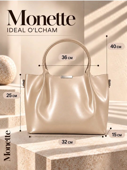A4 Monette ayollar charm sumkasi yumshoq, tabiiy charmdan, yelkadan kattaroq