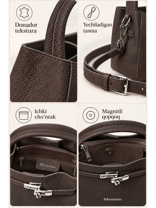 Koja sumka ayollar uchun tote Monette tabiiy charm yelkaga qulfli Italiya