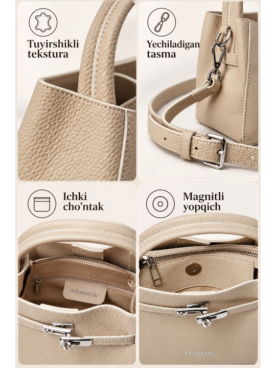 Koja sumka ayollar uchun tote Monette tabiiy charm yelkaga qulfli Italiya