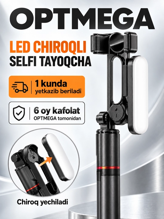 Shtativ telefon uchun, selfi tayoqchasi 4-in-1, teleskopik, Bluetooth pult