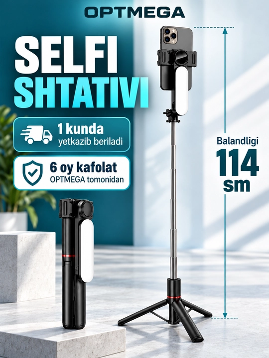 Shtativ telefon uchun, selfi tayoqchasi 4-in-1, teleskopik, Bluetooth pult