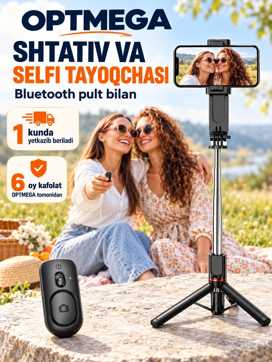 Shtativ telefon uchun, selfi tayoqchasi 4-in-1, teleskopik, Bluetooth pult