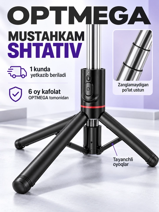 Shtativ telefon uchun, selfi tayoqchasi 4-in-1, teleskopik, Bluetooth pult