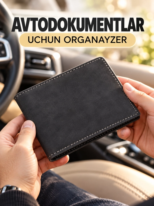 Alkantara matosidan tayyorlangan avtomobil hujjatlari uchun organayzer, BYD, BMW, Mercedes - 