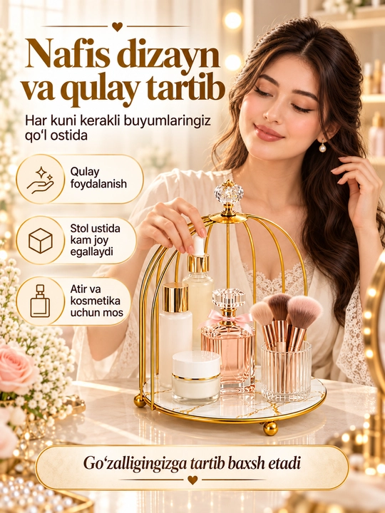 Ayollar atirlari va kosmetikasi uchun tortmali organayzer, 3 va 4 qavatli
