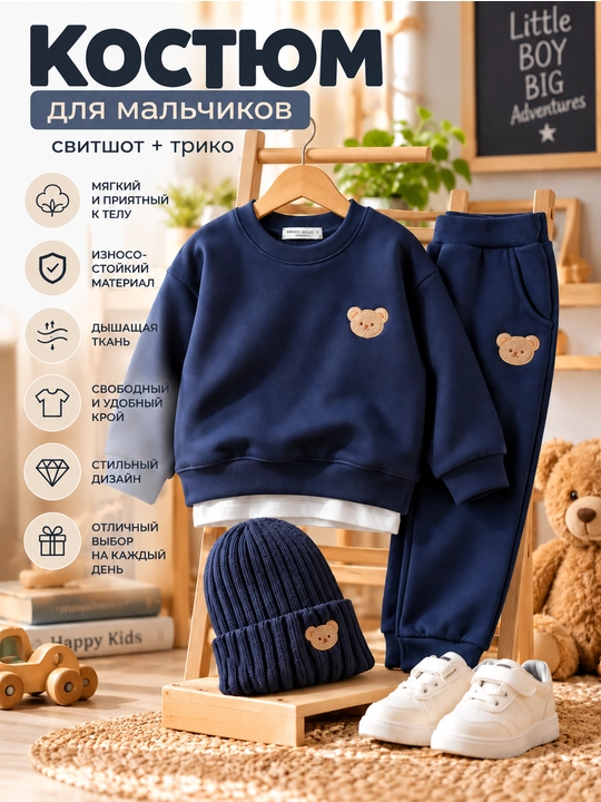 Костюм. двойка для мальчкиа, комплекта свитшот и трико - 