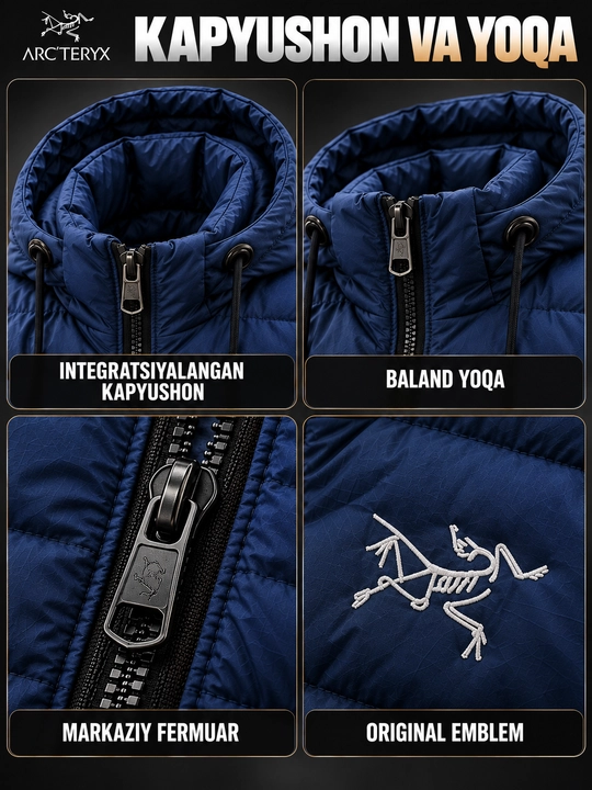 Erkaklar nimchasi Arc'teryx, kapyushonli, sinteponli, qovilgan bezrukavka