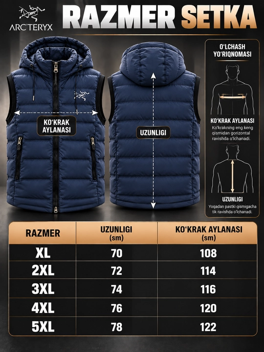 Erkaklar nimchasi Arc'teryx, kapyushonli, sinteponli, qovilgan bezrukavka