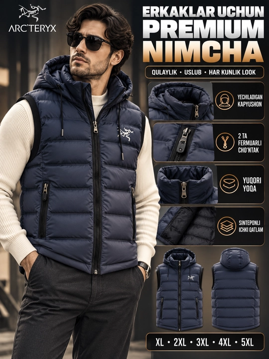 Erkaklar nimchasi Arc'teryx, kapyushonli, sinteponli, qovilgan bezrukavka - 