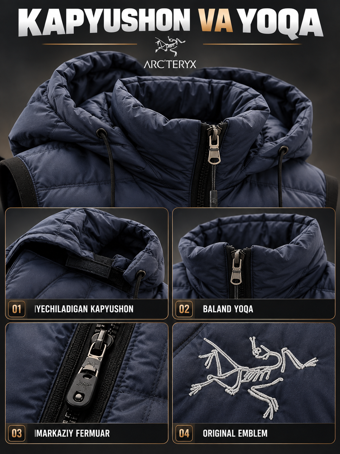 Erkaklar nimchasi Arc'teryx, kapyushonli, sinteponli, qovilgan bezrukavka